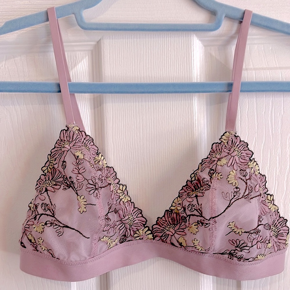 Aerie Lavender Floral Embroidered Triangle Bralette Bra S/P